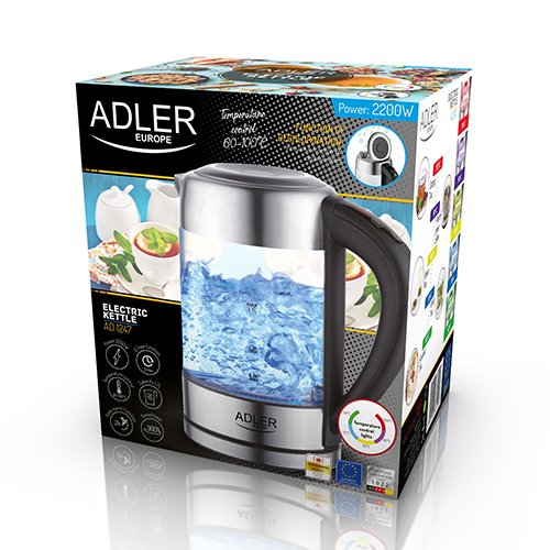 EAN 5902934831116 - Adler AD 1247 NEW tetera eléctrica 1,7 L 2200 W Avellana, Acero inoxidable, Transparente imagen 8