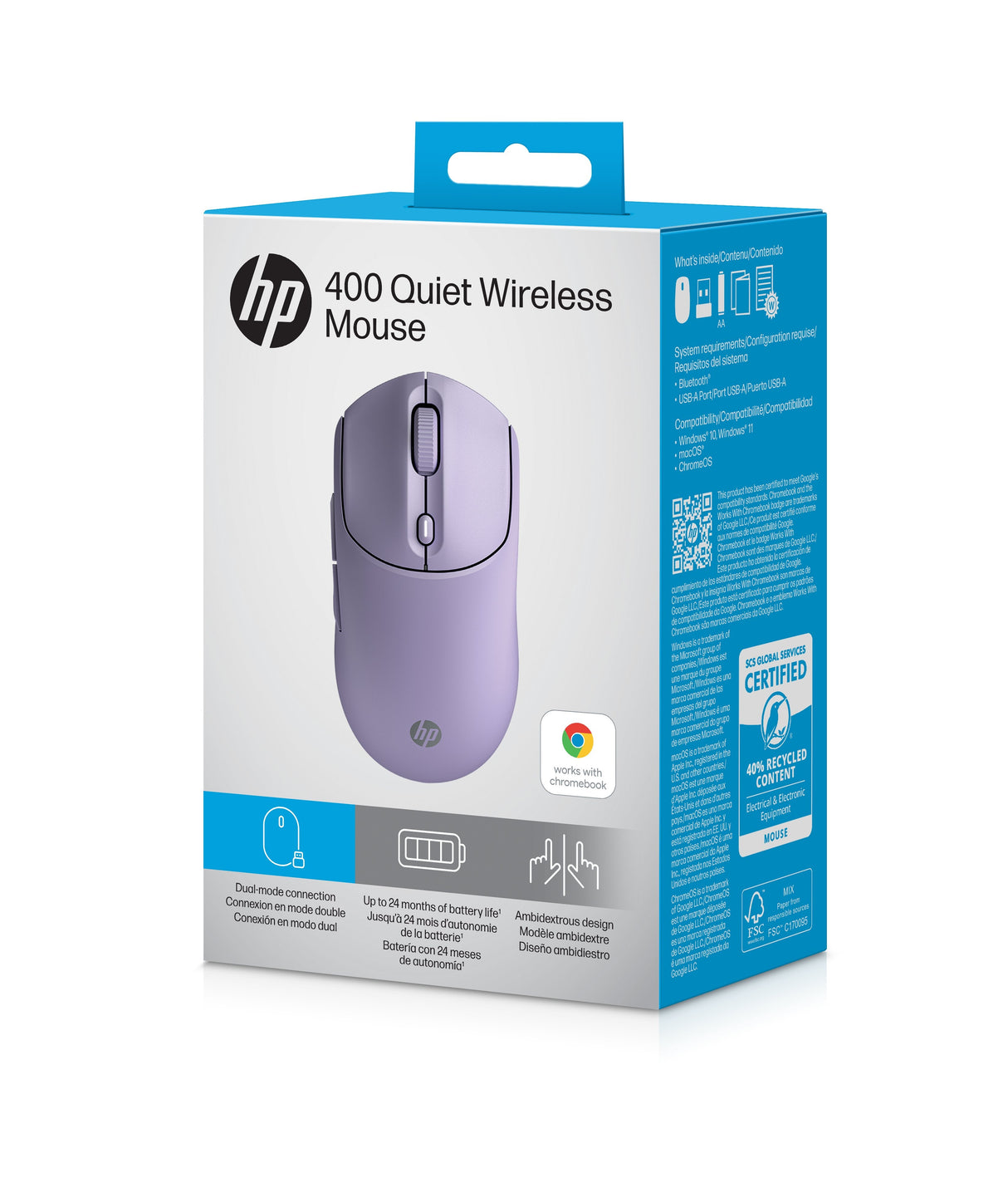 Hp 400 Rat N Inal Mbrico Dual - Bluetooth Y Usb 2.4ghz Bater A De 24 Meses Clics Silenciosos Tacto Suave Morado