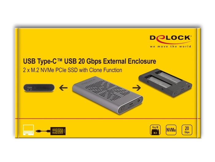 Delock 42027 Caja Externa Usb 20 Gbps Para 2 X Ssd M.2 Nvme Pcie Con Usb Type-C Hembra Y Función De Clonación