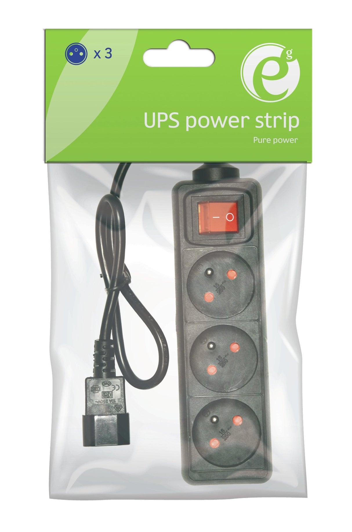 Gembird Energenie Regleta Eg-Psu3f-01 3 X Tipo E 10 A 0,60m Negro