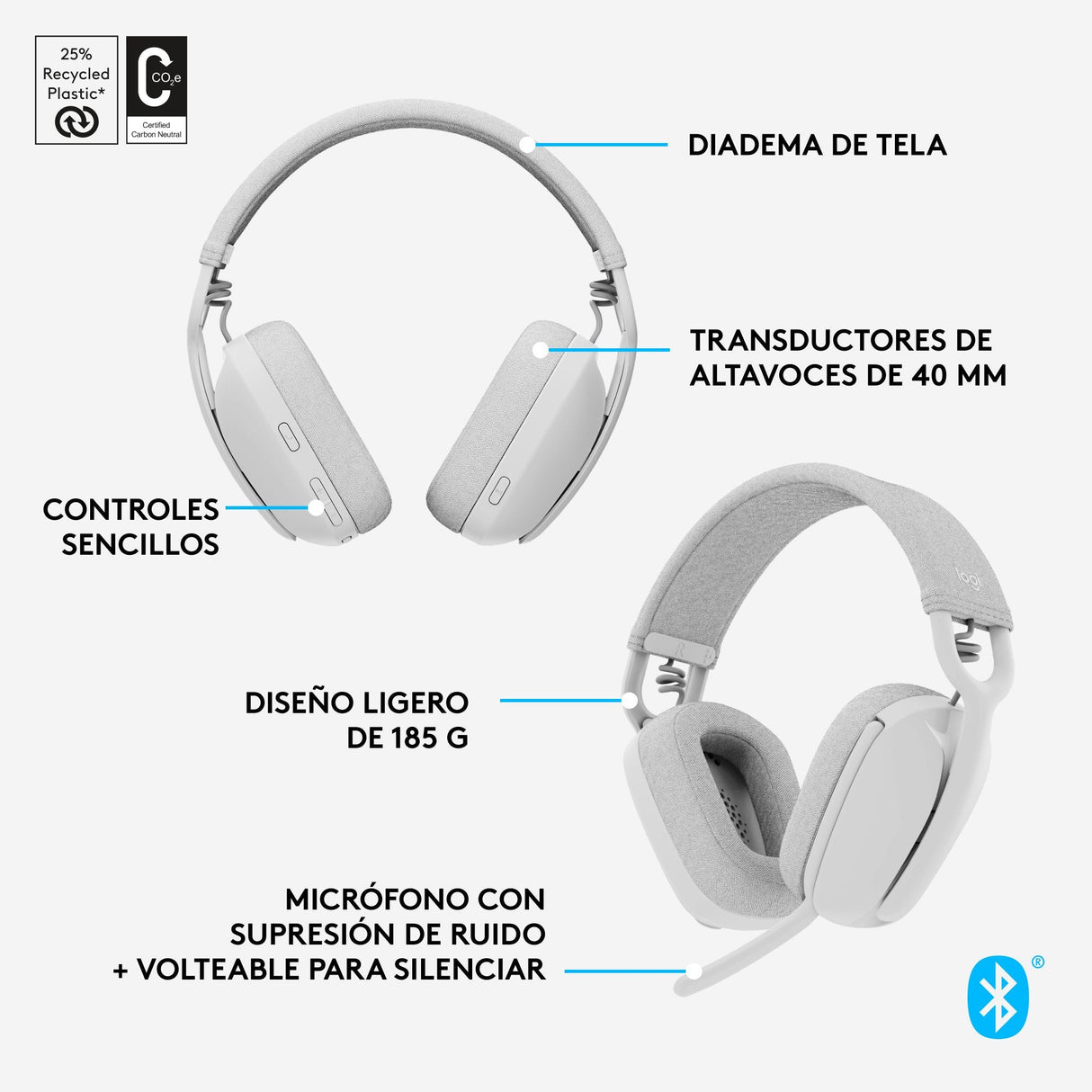 EAN 5099206103948 - Logitech 981-001219 auricular y casco Auriculares Inalámbrico Diadema Llamadas/Música Bluetooth Blanco imagen 14