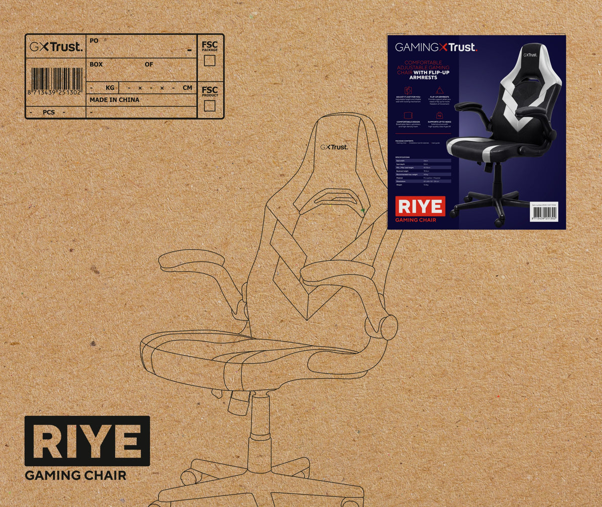 EAN 8713439251302 - Trust GXT 703W RIYE Silla para videojuegos universal Negro, Blanco imagen 7