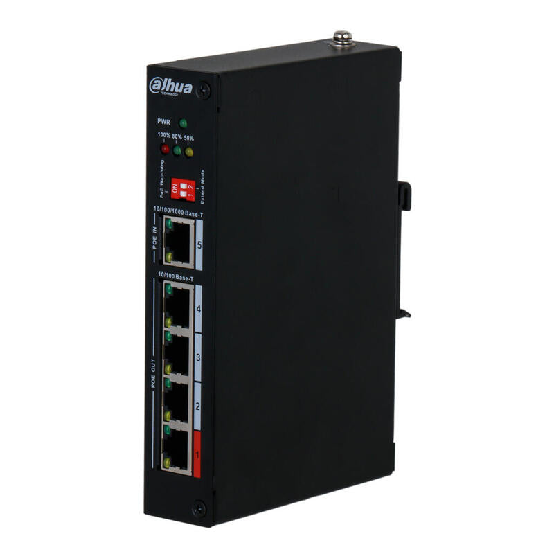Dahua Pft1500 Extensor Poe 4 Puertos 10/100 + 1 Uplink Gigabit Poe-In