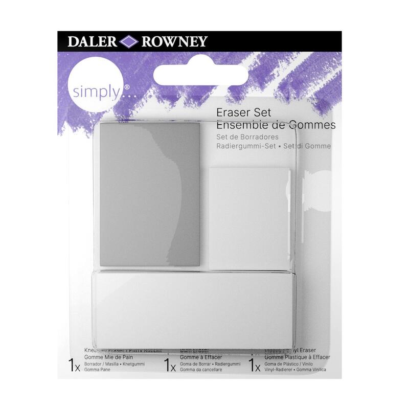 Daler Rowney Simply Pack De 3 Gomas De Borrar Para Dibujo - Estandar, Miga De Pan Y Goma Plastica