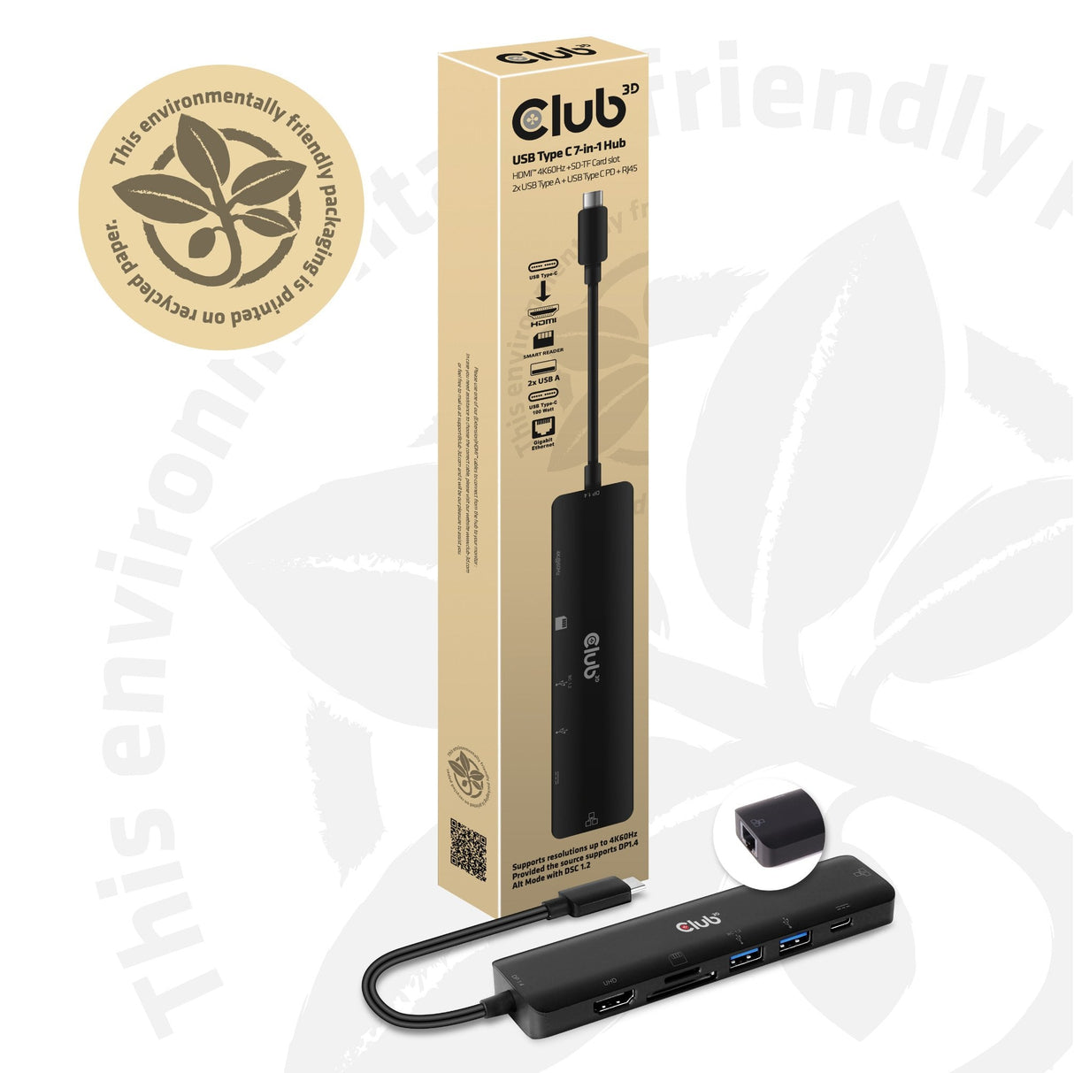 Club3d Usb-7-In1-Hub Usb-C > Hdmi/2xusb/Usb-C/Rj45/Sd/Msd Retail