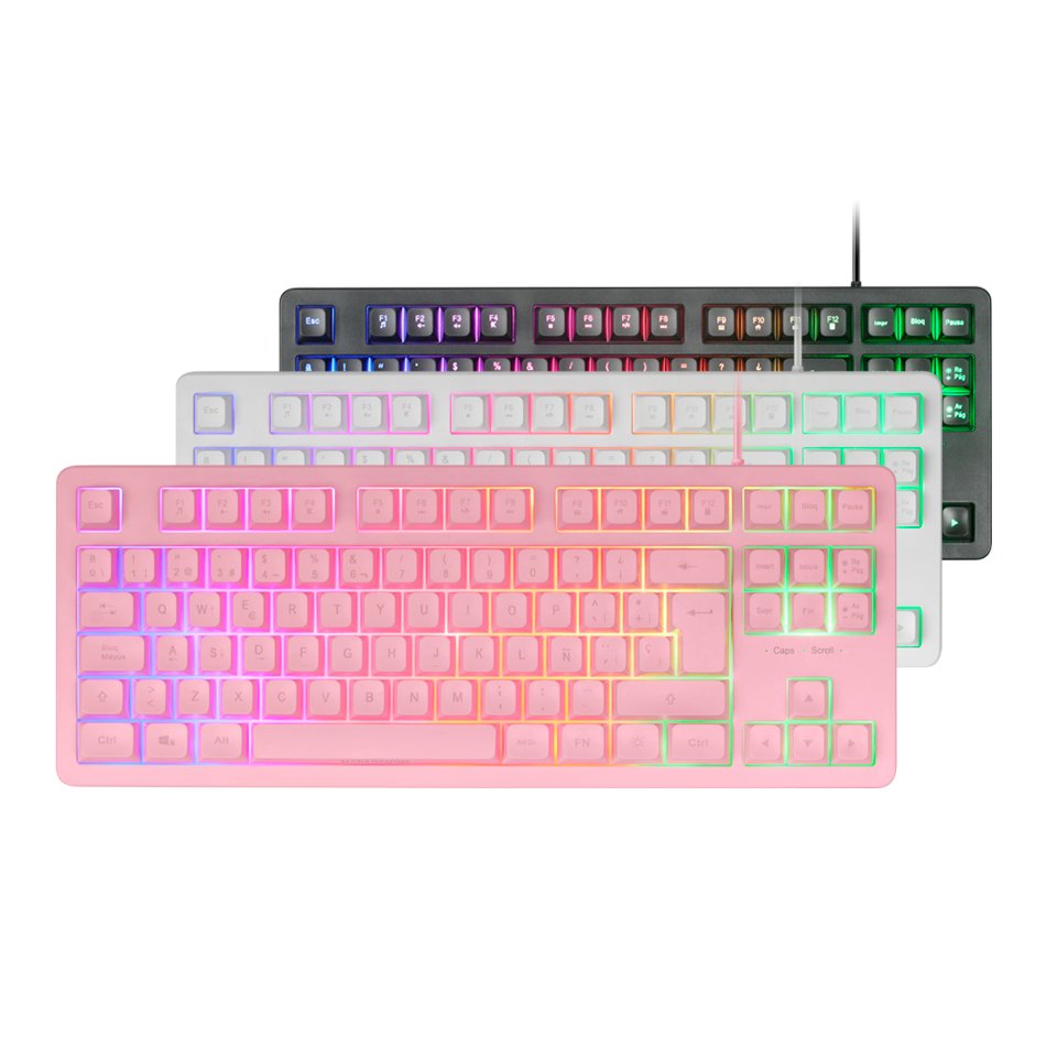 Teclado Español Hibrido Mecanico F-Rgb Mk023es Rosa Mars Gaming Teclas H-Mech/ Compacto/ Iluminación Frgb