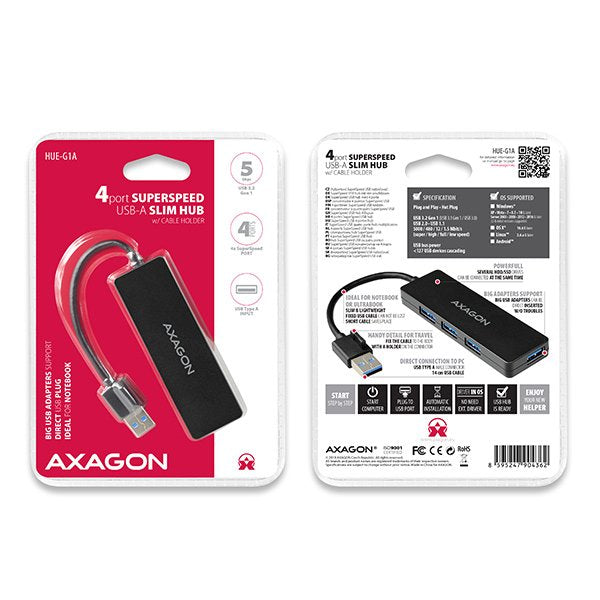 EAN 8595247904362 - Axagon HUE-G1A hub de interfaz USB 3.2 Gen 1 (3.1 Gen 1) Type-A 5000 Mbit/s Negro imagen 7
