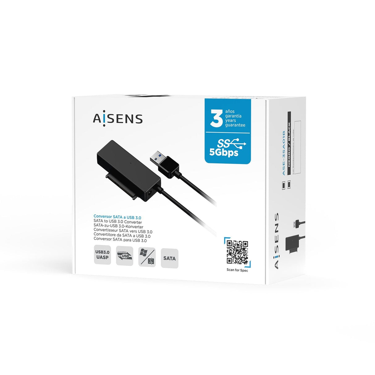 Aisens Adaptador Sata A Usb-A Usb 3.0/Usb3.1 Gen1 Para Discos Duros 2.5? Y 3.5? Con Alimentador - Negro
