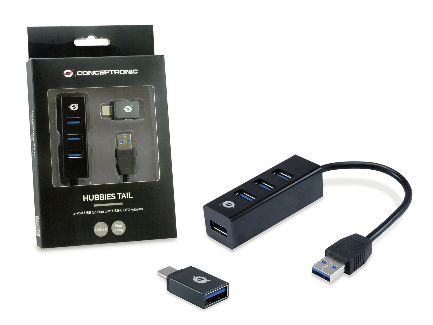 Hub Usb 3.0 Conceptronic Hubbies04b 4 Puertos Usb 3.0 Color Negro Y Adaptador A Usb-C