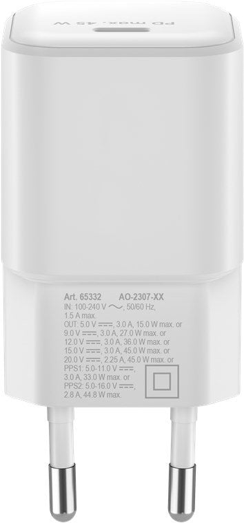 Cargador 45w Usb 1 Puert. Usb-C Blanco Gan Pd Salida Lateral Tamaño Nano Goobay