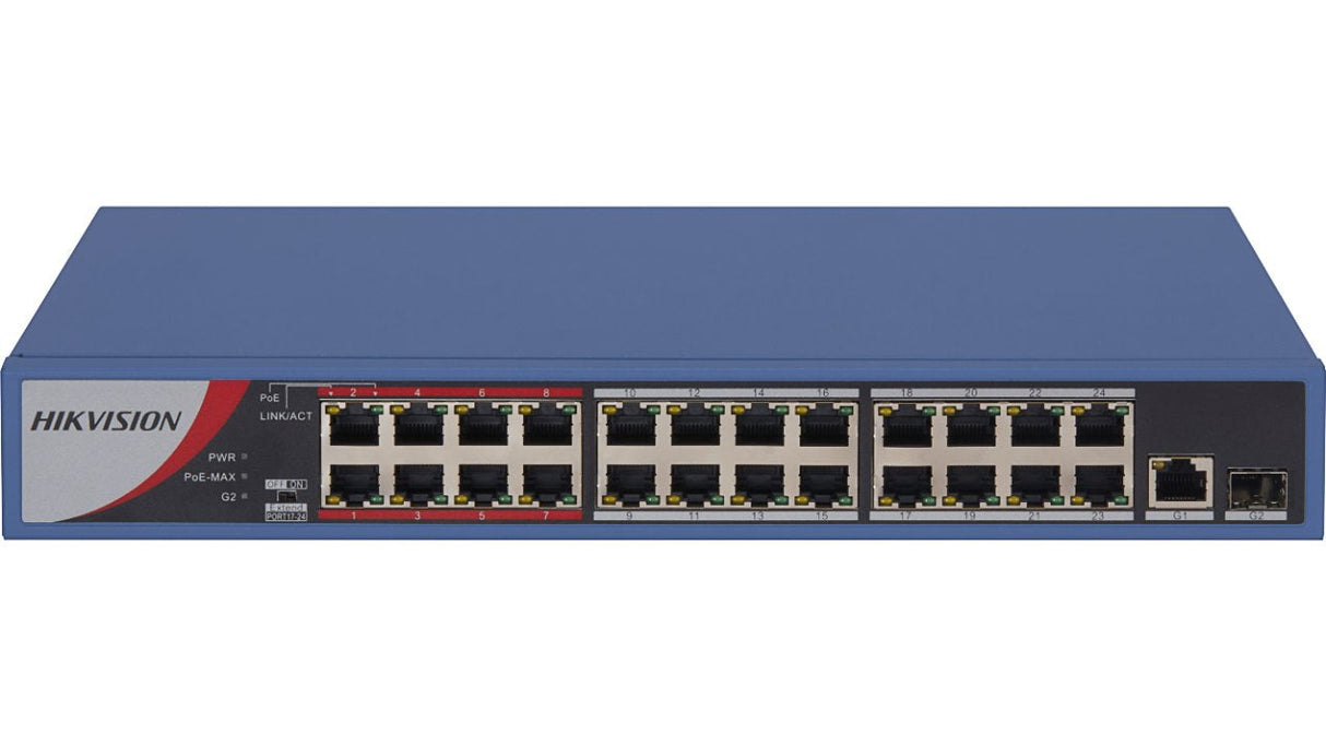 Switch Hikvision 24 Puertos Poe 10/100m Rj45, 1 Puerto Gigabit Rj45, 1 Puerto Gigabit Sfp, 230w