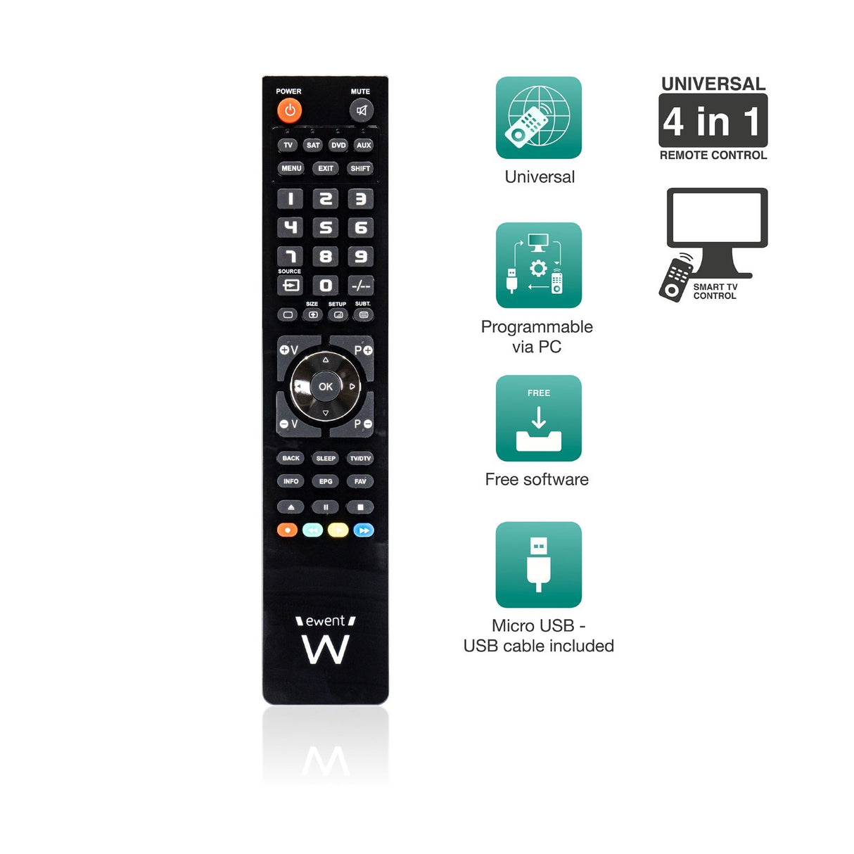 EAN 8054392614330 - Ewent EW1570 mando a distancia DTT, DVD/Blu-ray, Proyector, SAT, STB, Altavoz para barra de sonido, TV, U imagen 2