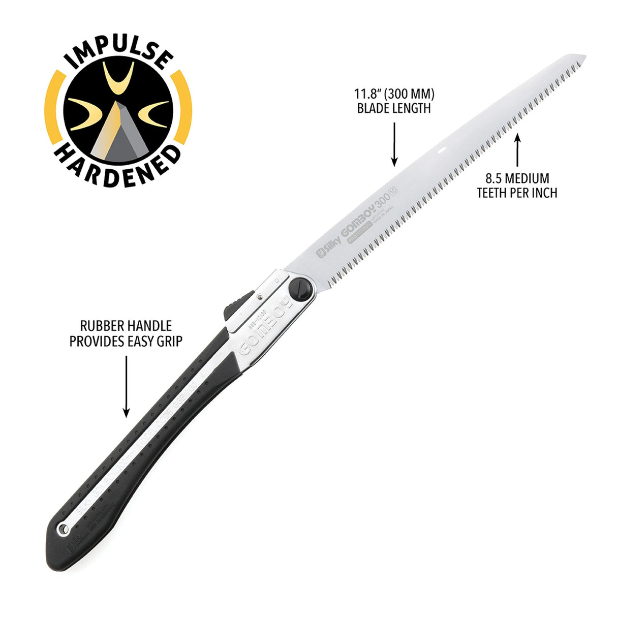 Serrucho Silky Gomboy Plegable De Corte Por Tracción 30 Cm Negro, Gris