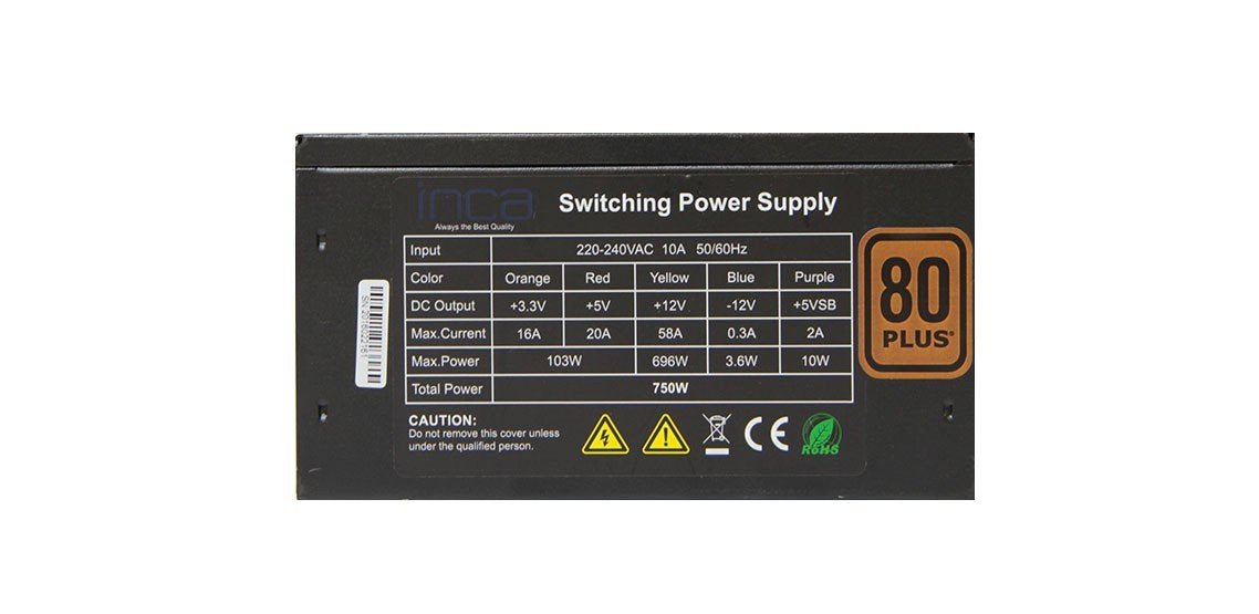 Fuente De Alimentación Inca Ips-075pg 750w 80+Gold 1x Ventilador De 120mm