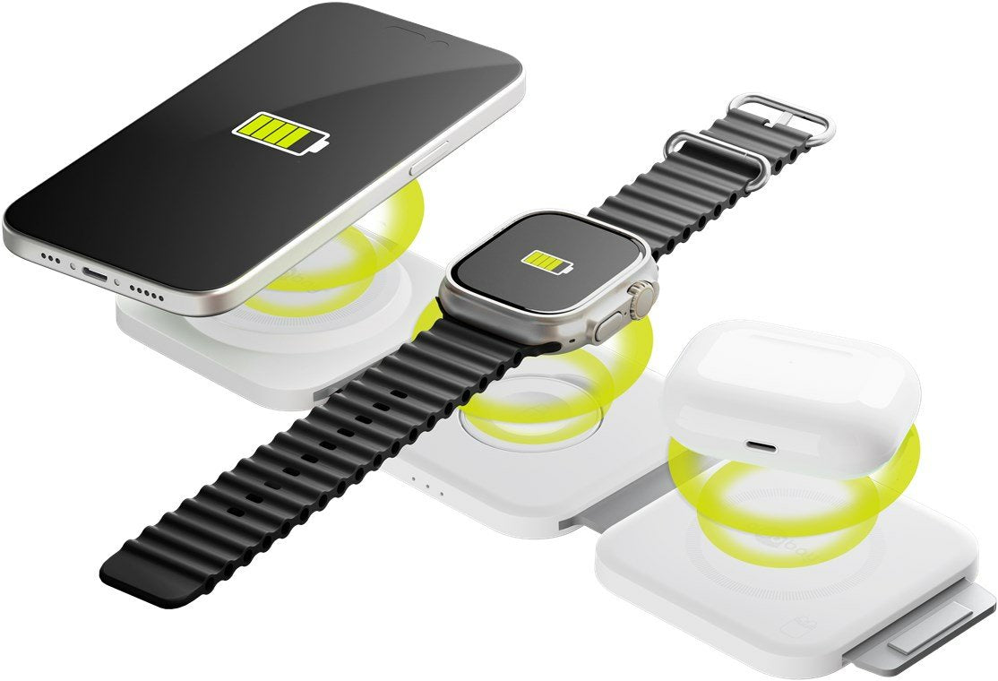 Cargador Inalámbrico Plegable 3 En 1, 15 W Blanco Goobay