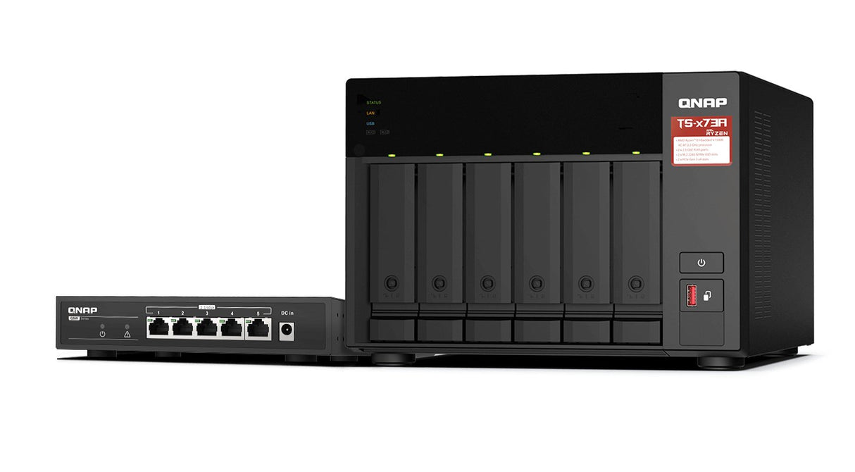 EAN 4711103084625 - QNAP TS-673A-SW5T servidor de almacenamiento NAS Torre Ryzen Embedded V1500B 8 GB DDR4 0 TB QNAP QTS Negr imagen 1
