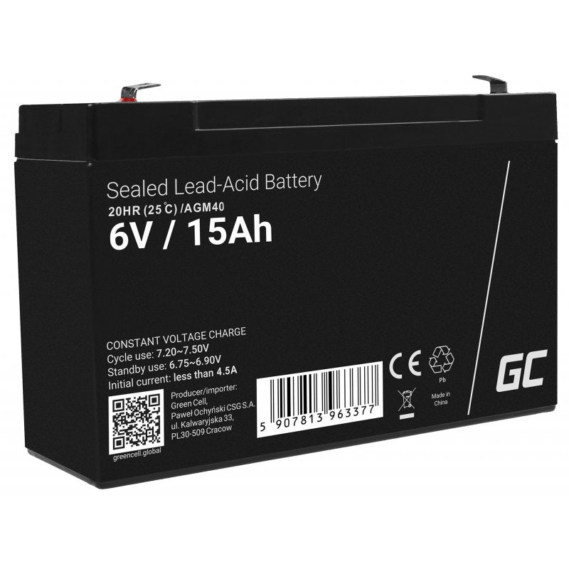 EAN 5907813963377 - Green Cell AGM40 batería para sistema ups VRLA AGM 6 V 15 Ah imagen 1