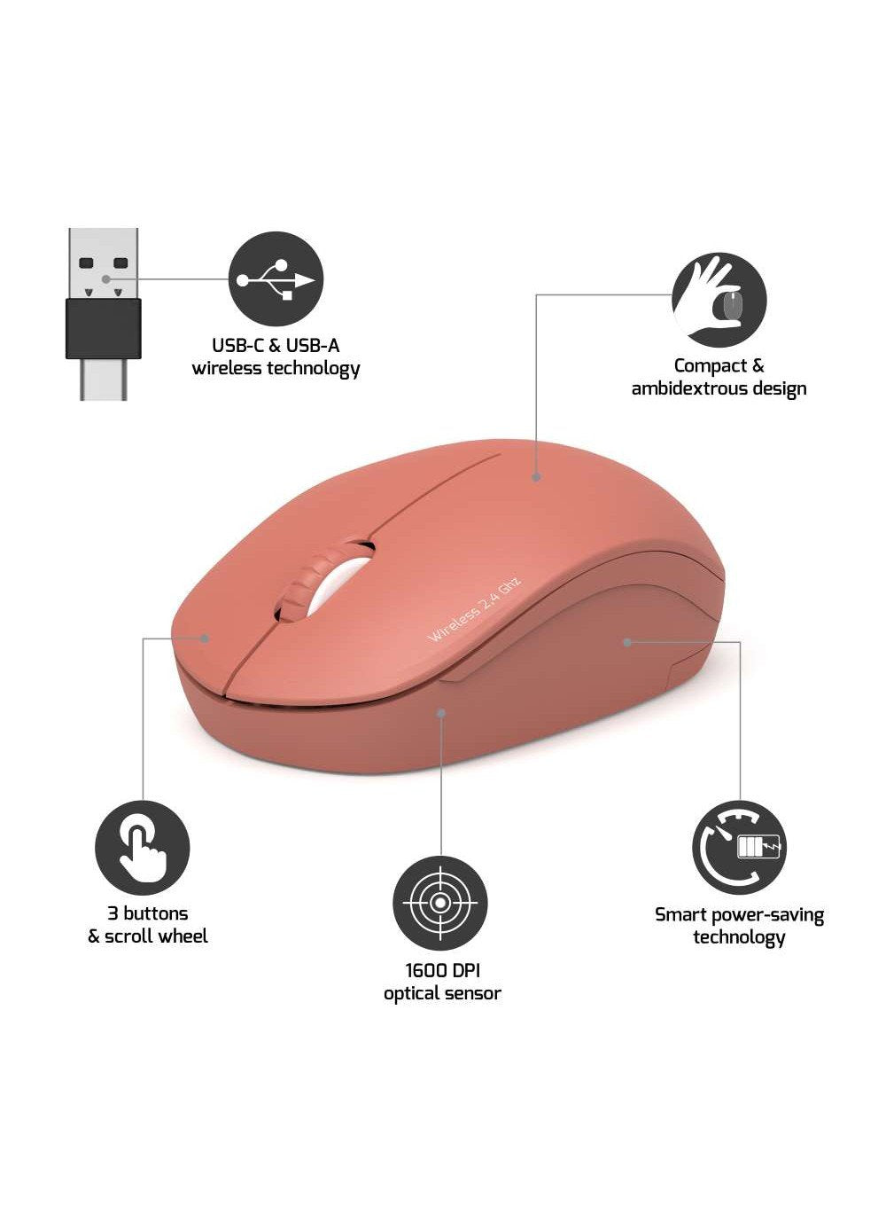Port Connect 2.4ghz Collection Ii Wireless Mouse, Terracotta