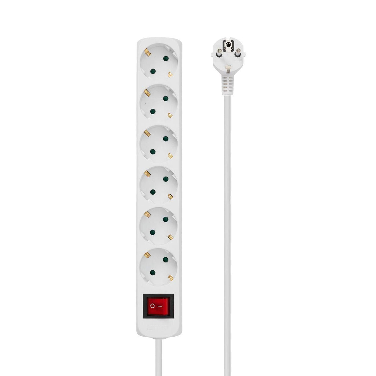 6-Way Schuko Power Strip On/Off Switch 1.5m, White