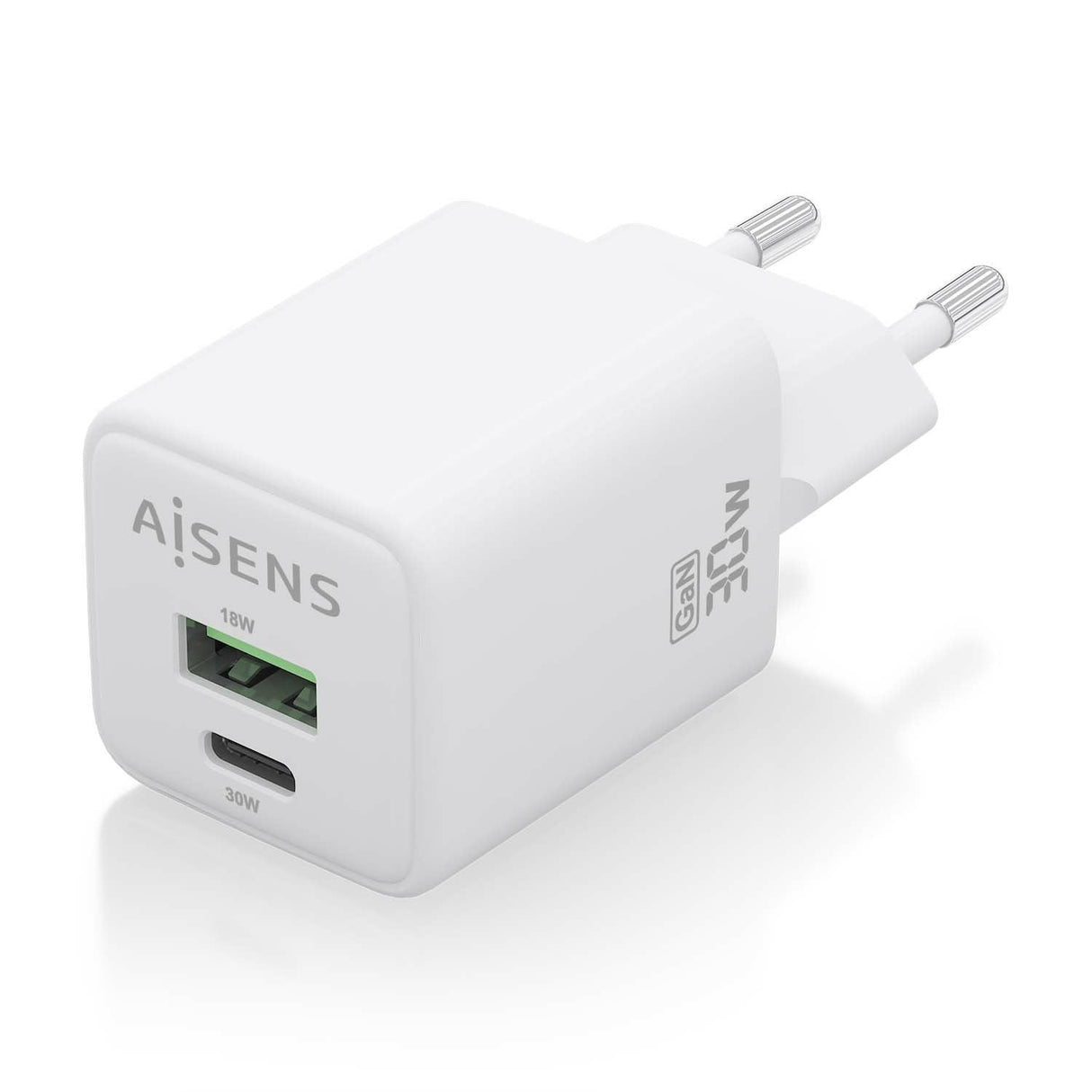 Aisens Cargador Gan 30w, 1xusb-C Pd3.0 Qc4.0, 1xusb-A Qc3.0, Blanco
