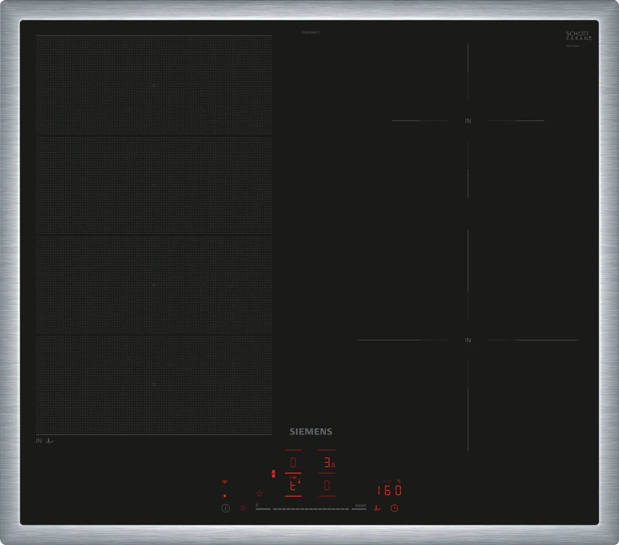 Siemens Ex645hec1e Iq700, Placa De Cocina Independiente Negra/Acero Inoxidable, 60 Cm, Home Connect Ex645hec1e
