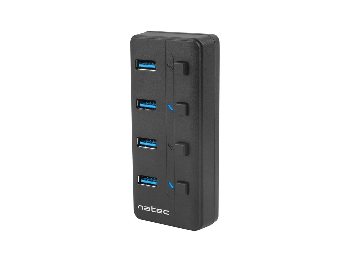 Natec Hub Usb 3.0 Mantis2, 4-Ports On/Off With Ac Adapter, Black