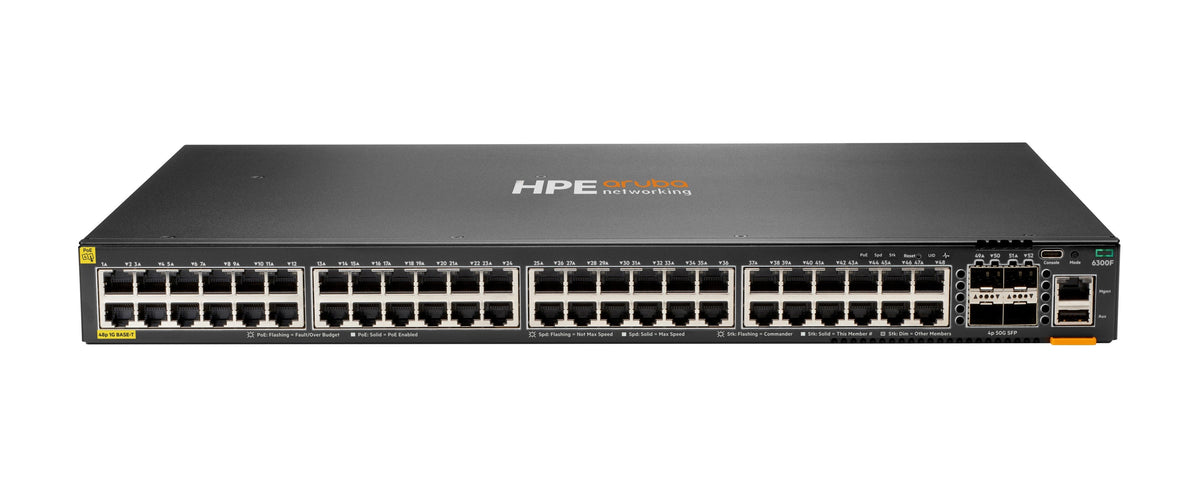 Aruba 6300f 48-Port 1gbe Class 4 Poe & 4-Port Sfp56 Gestionado L3 Gigabit Ethernet (10/100/1000) Energía Sobre Ethernet (Poe) 1u Gris