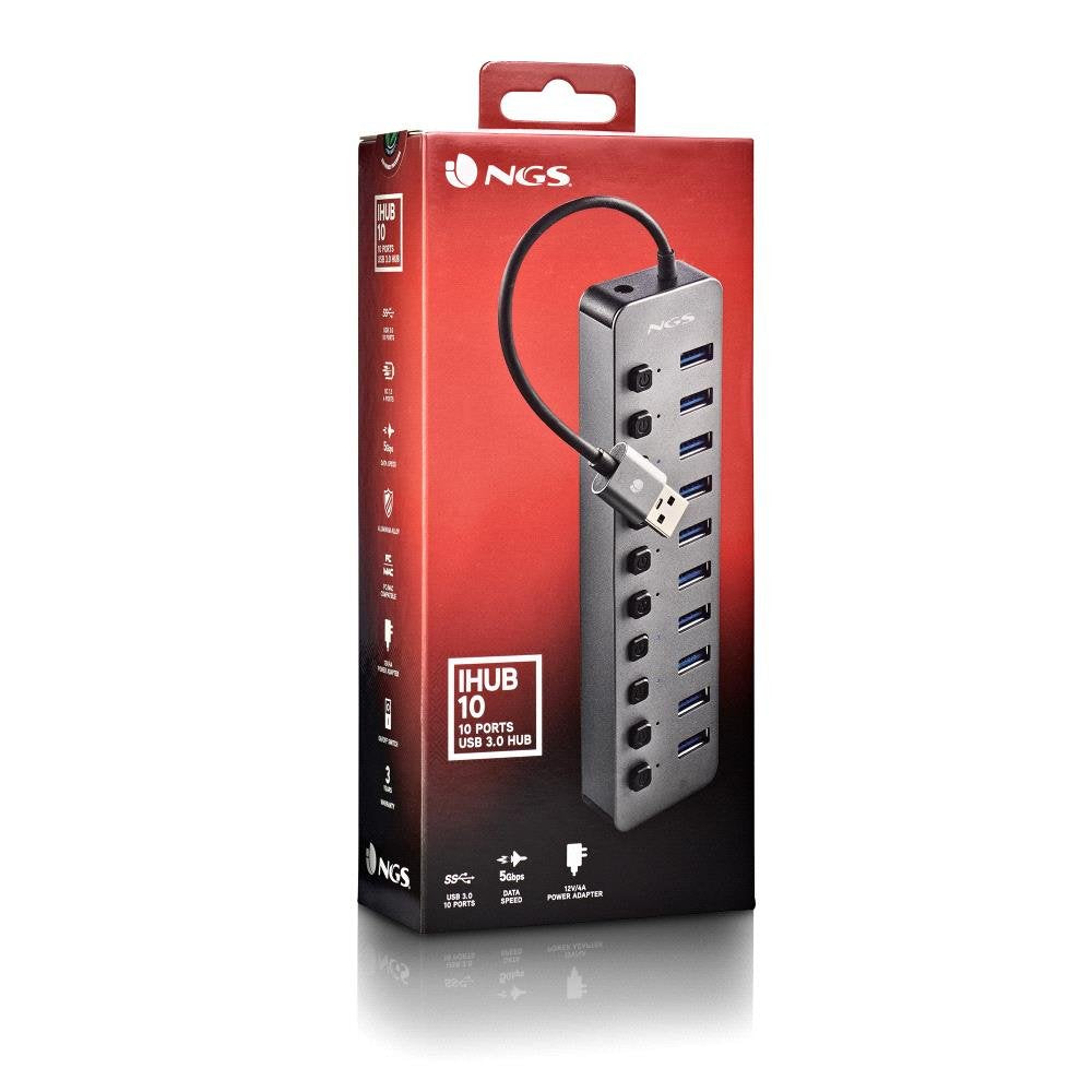 EAN 8435430624410 - NGS IHUB 10 USB 3.2 Gen 1 (3.1 Gen 1) Type-A 5000 Mbit/s Negro imagen 9