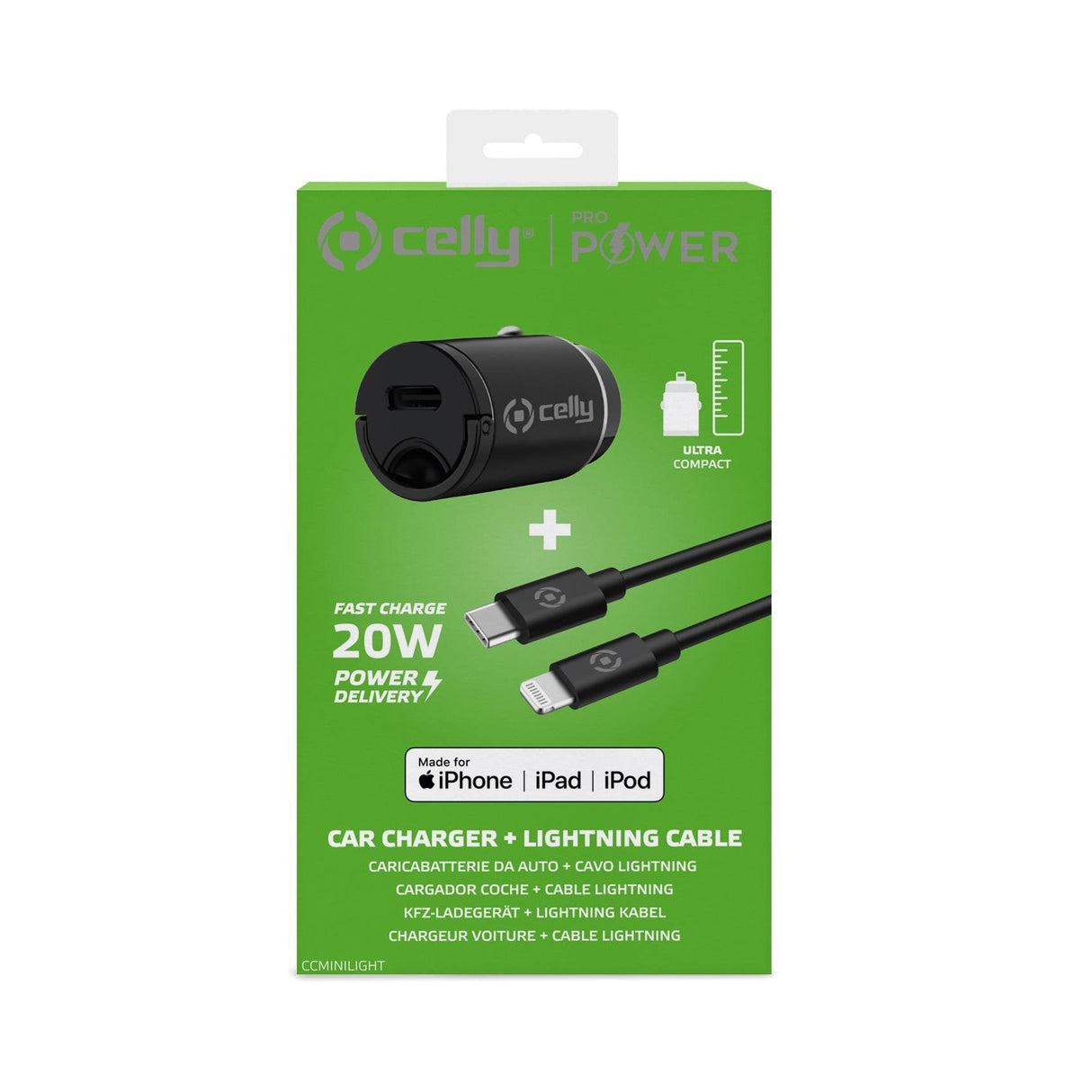 Celly Ccminilight Cargador Coche 20w Usbc&Cable Negro