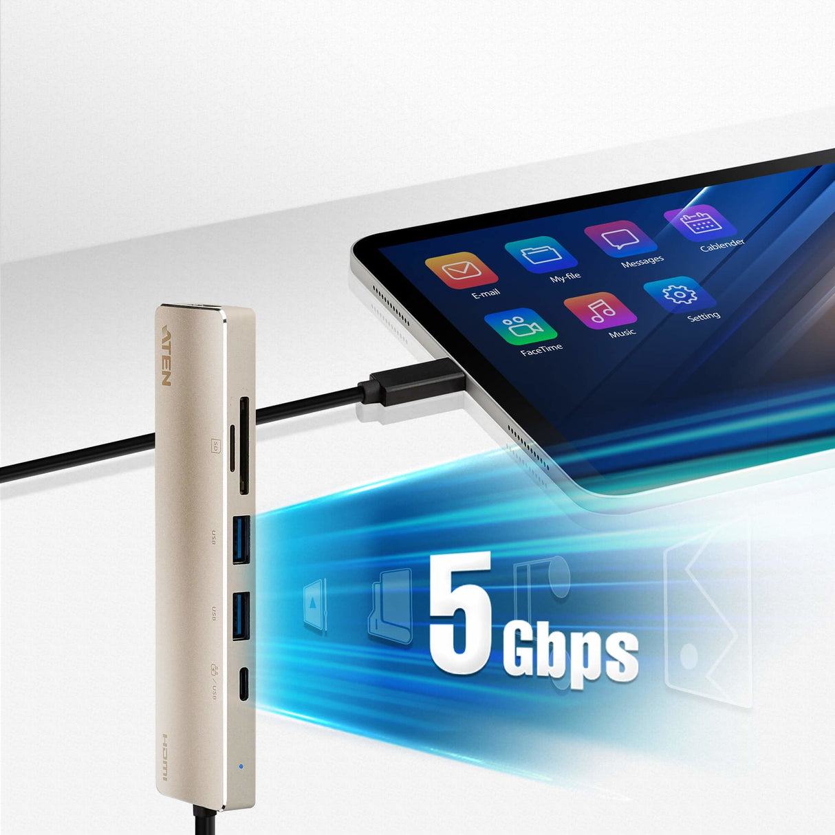 EAN 4710469340642 - ATEN UH3239 Alámbrico USB 3.2 Gen 1 (3.1 Gen 1) Type-C Negro, Oro imagen 7