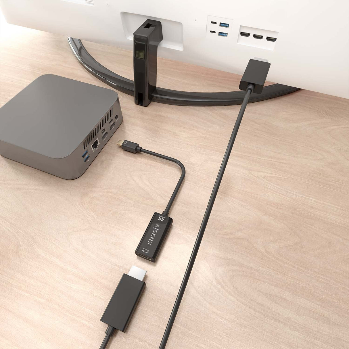 Aisens Conversor Mini Dp A Hdmi 4k@60hz, Mini Dp/M-Hdmi/H Negro, 15cm