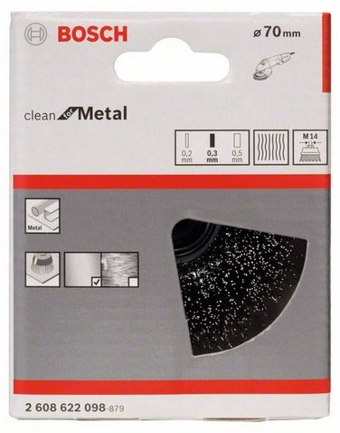 Cepillo De Copa Bosch Professional Clean For Metal, Ø 70 Mm, Alambre De Acero De 0,3 Mm, M14, Para Amoladoras Angulares 2608622098