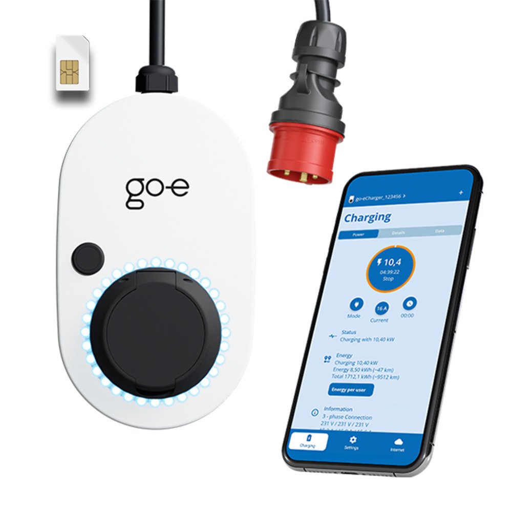 Cargador Go-E Gemini Flex 2.0, 22 Kw 32 A Trifásico, Wallbox Blanco/Negro, Estación De Carga Móvil, 4g/Lte Ch-05-22-01