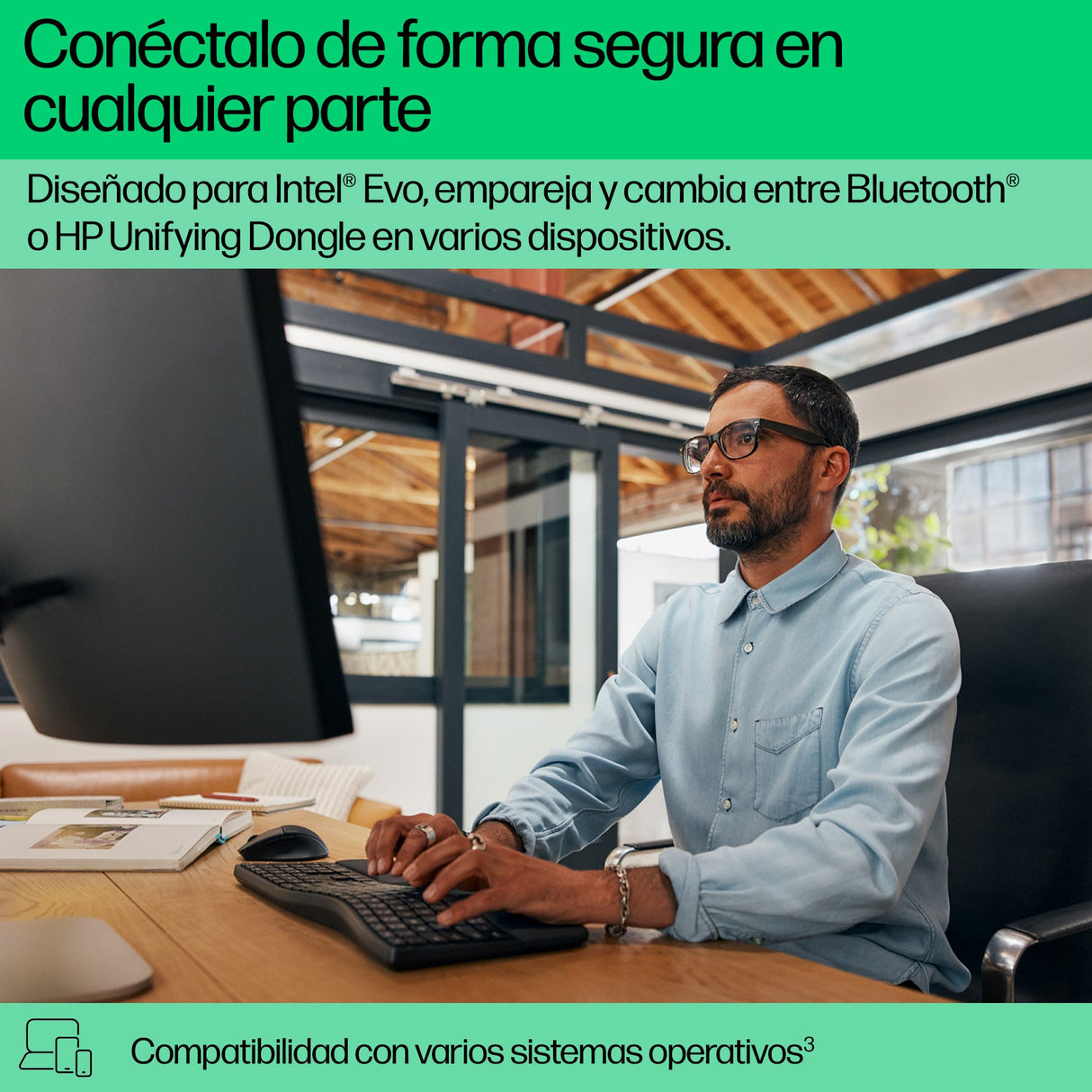 EAN 0197498231419 - HP 680 Comfort Dual-Mode Keyboard teclado Hogar RF Wireless + Bluetooth Negro imagen 4
