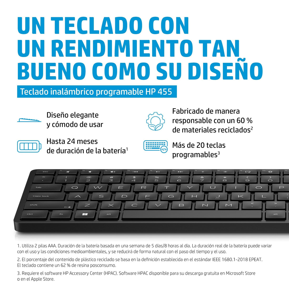 Teclado Hp 455 - Inalámbrico Conectividad - Negro - Rf - 2,40 Ghz