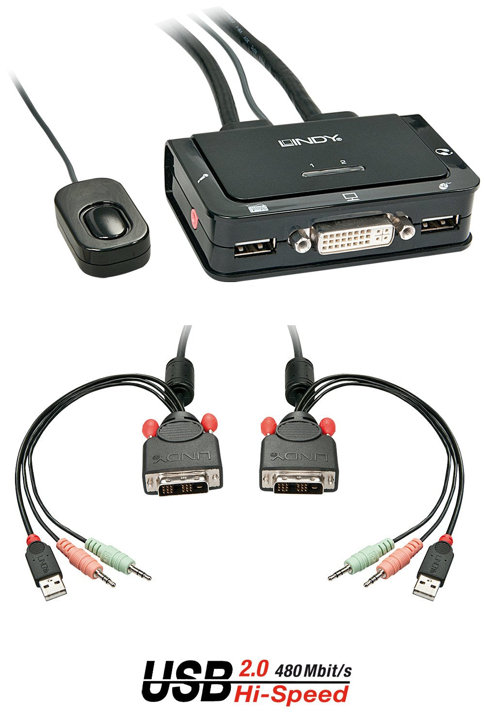 Conmutador Kvm Lindy 2 Puertos Dvi-D Single Link Usb 2.0 Audio