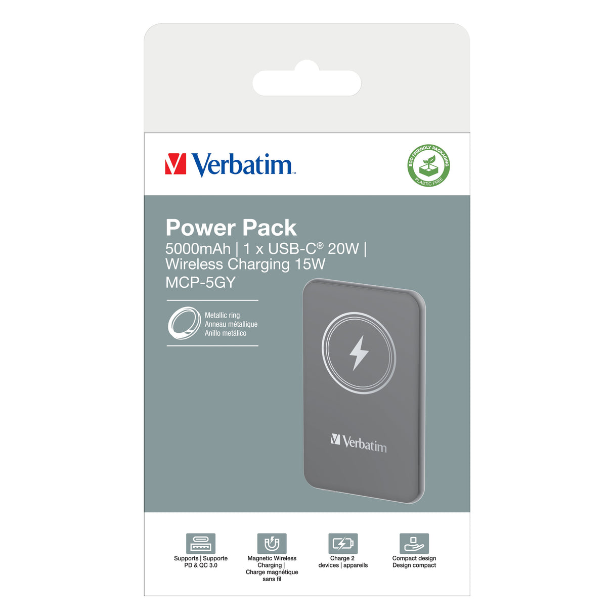 EAN 0023942322443 - Verbatim Charge 'n' Go Polímero de litio 5000 mAh Cargador inalámbrico Gris imagen 4