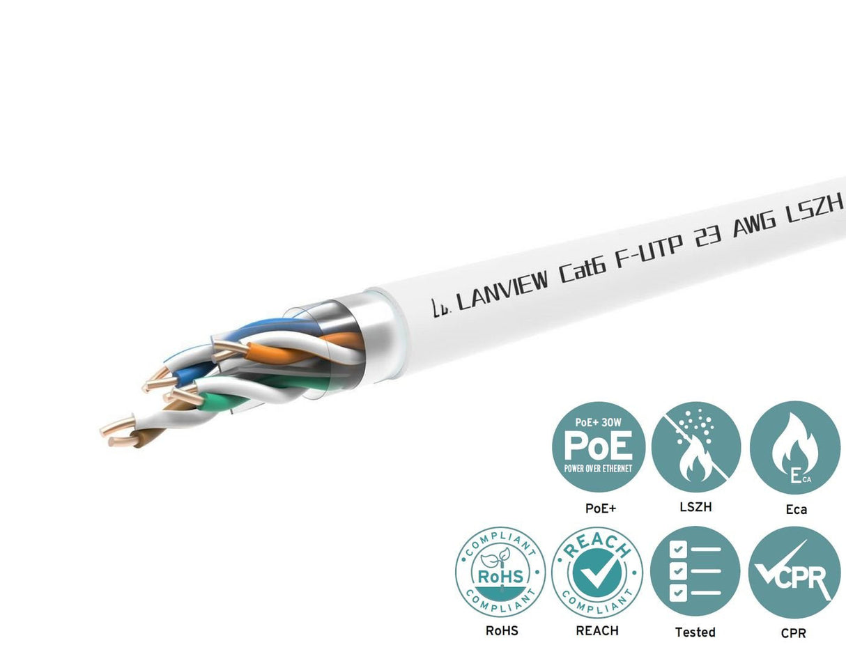 Cat6 F-Utp Network Cable 4x2xawg23 Lszh White 305m