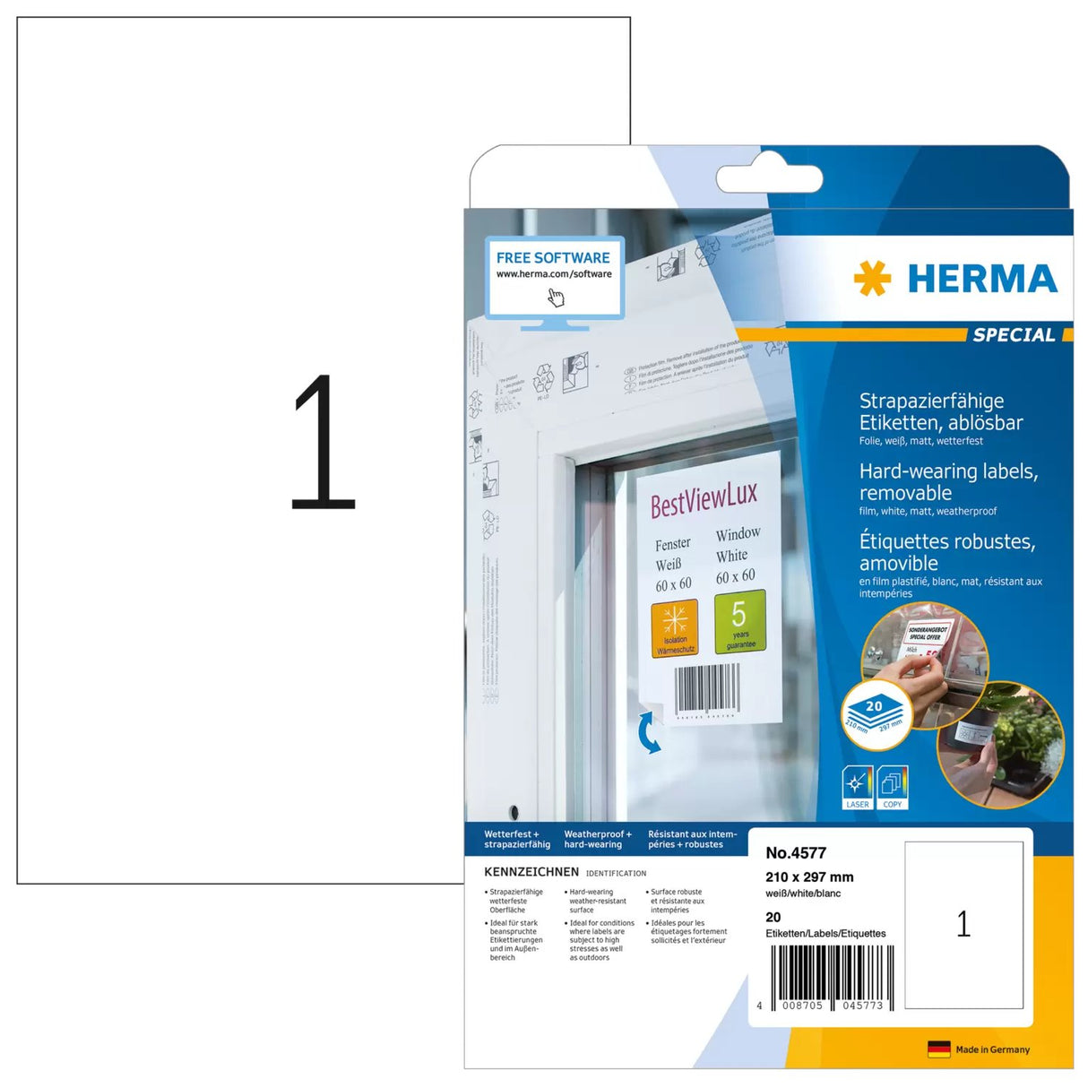 EAN 4008705045773 - HERMA 4577 etiqueta autoadhesiva Desmontable Blanco 20 pieza(s) imagen 1