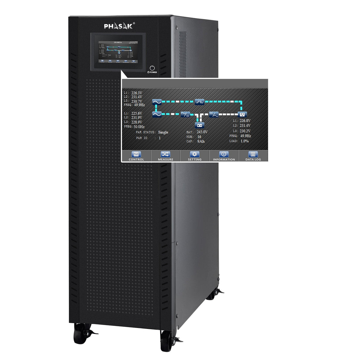 Phasak Sai Ph 9293 Online Trifasico/Trifasico 40kva/36kw Formato Torre Bornes Lcd Rs232/Usb Baterias 64x 9ah
