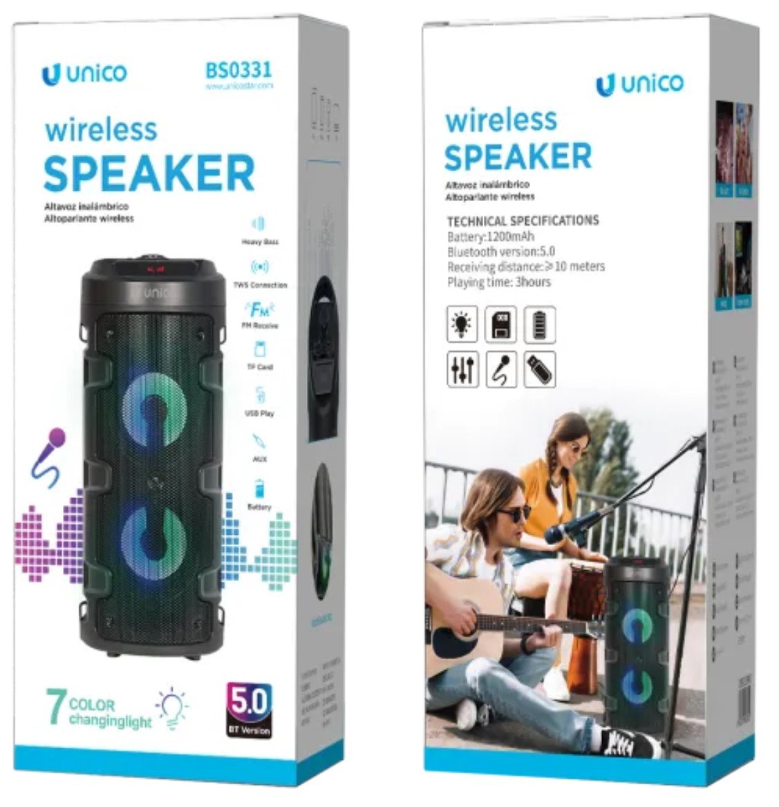 Altavoz Unico Bluetooth 20w Led 80db