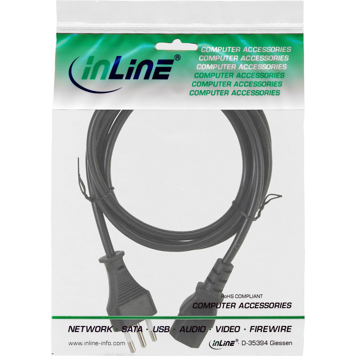 Cable De Alimentación Inline Enchufe De Red Italia Tipo L A Conector Iec C13 1,8 M