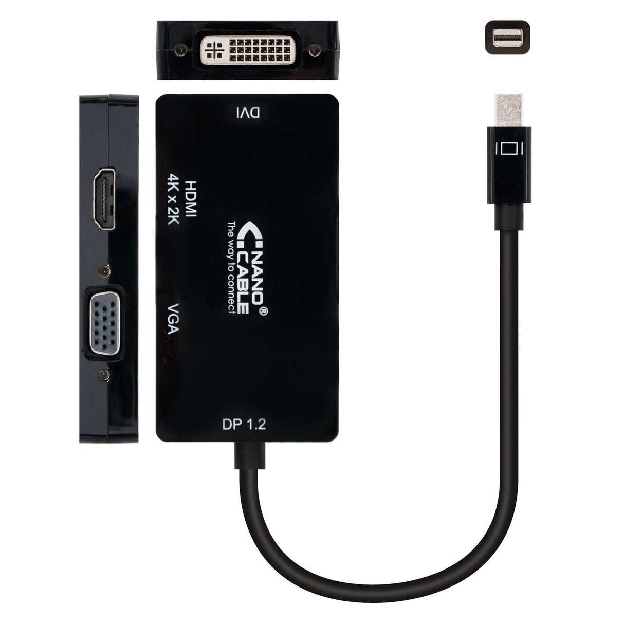 Conversor Mini Dp A Vga/Dvi/Hdmi 3en1 Negro 15 Cm
