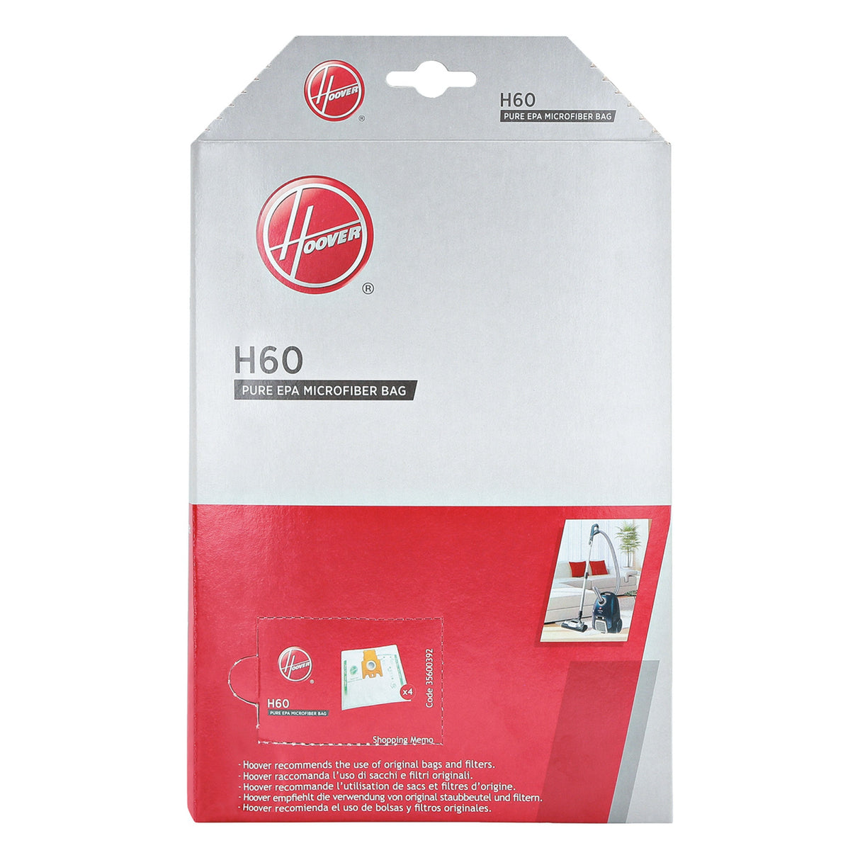 Bolsa Pure Hepa Hoover H60 Para Aspirador Telios Plus 4 Unidades