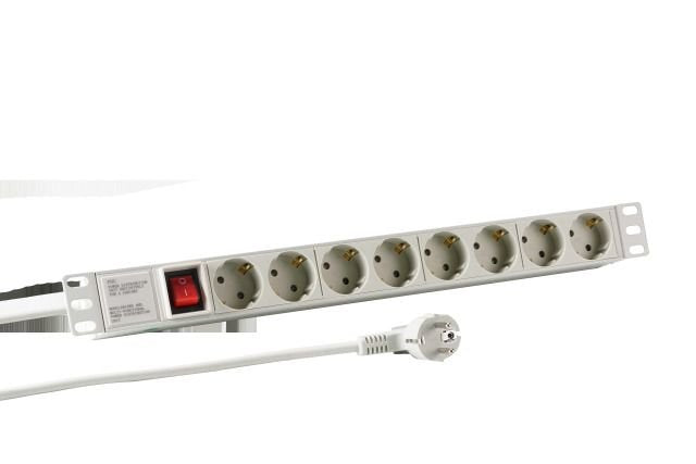 Regleta De Enchufes Efb 19" 1u 8xcee 7/3 Con Interruptor, Aluminio, Gris