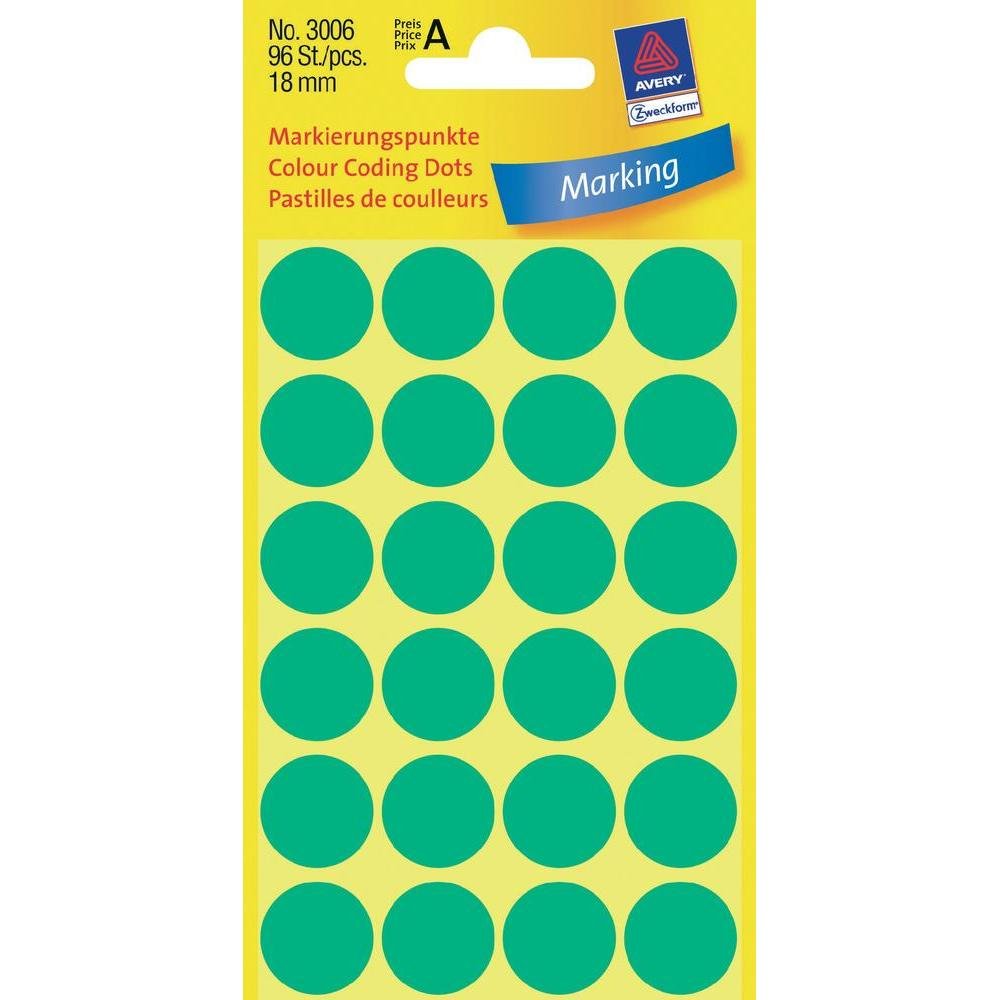 Avery Zweckform Markierungspunkte Ø 18 Mm Verde - 96 Unidades