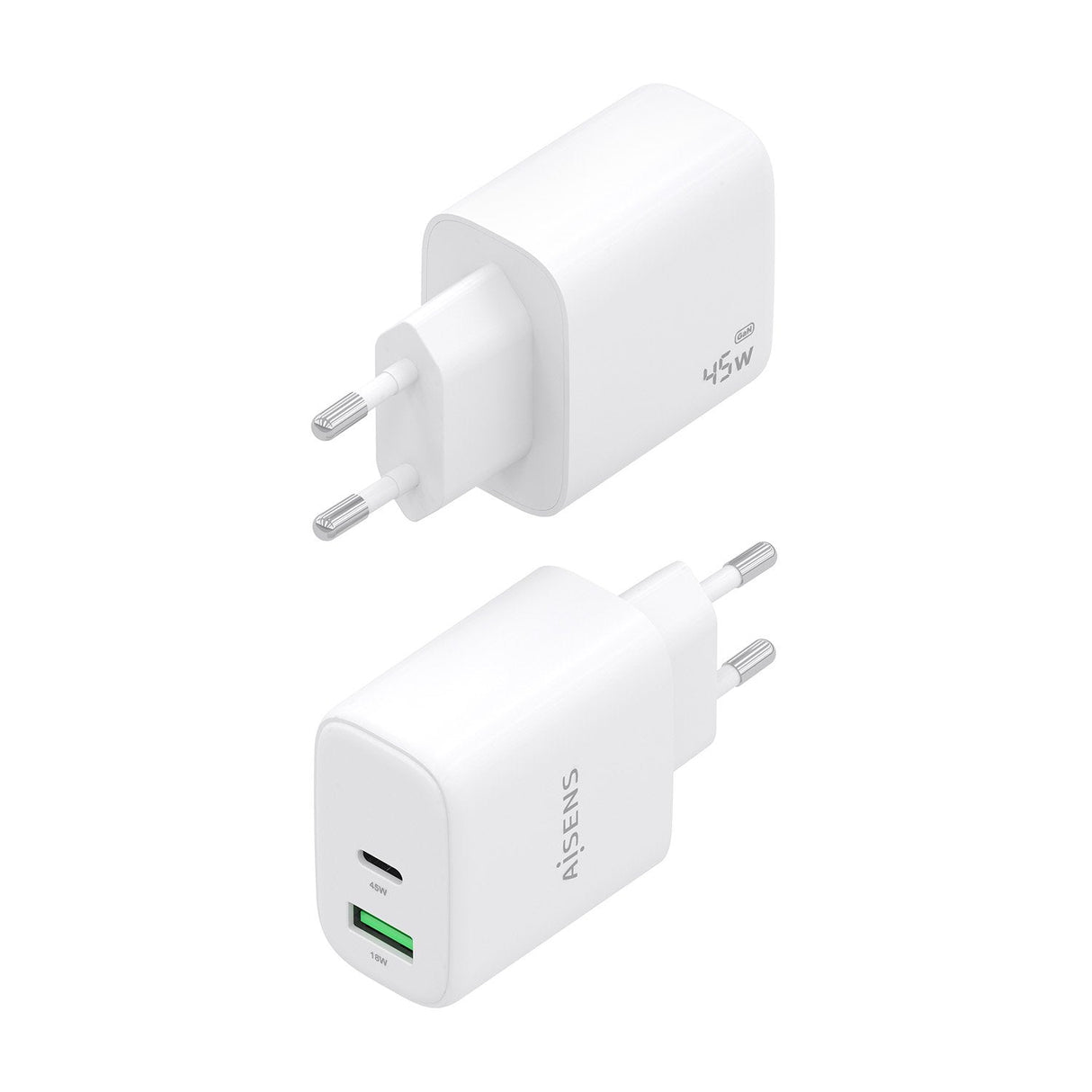 Aisens Cargador Gan 45w, 1xusb-C Pd3.0 Qc4.0, 1xusb-A Qc3.0, Blanco