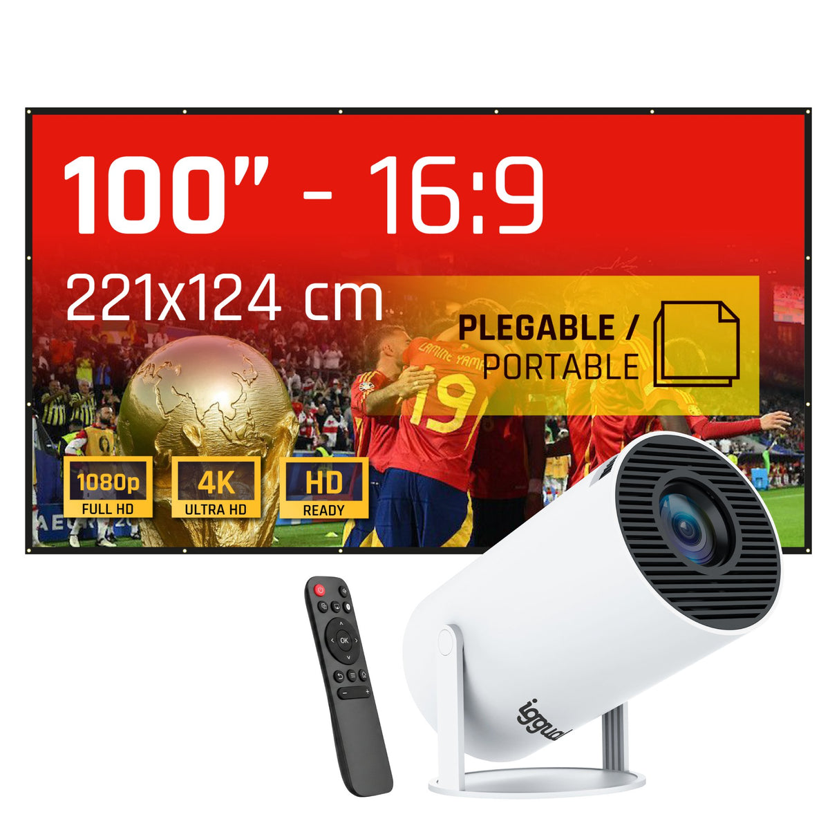 EAN 2528112316195 - iggual MP720p + ECO-COST 100" 120 lúmenes ANSI 720p (1280x720) Blanco imagen 1