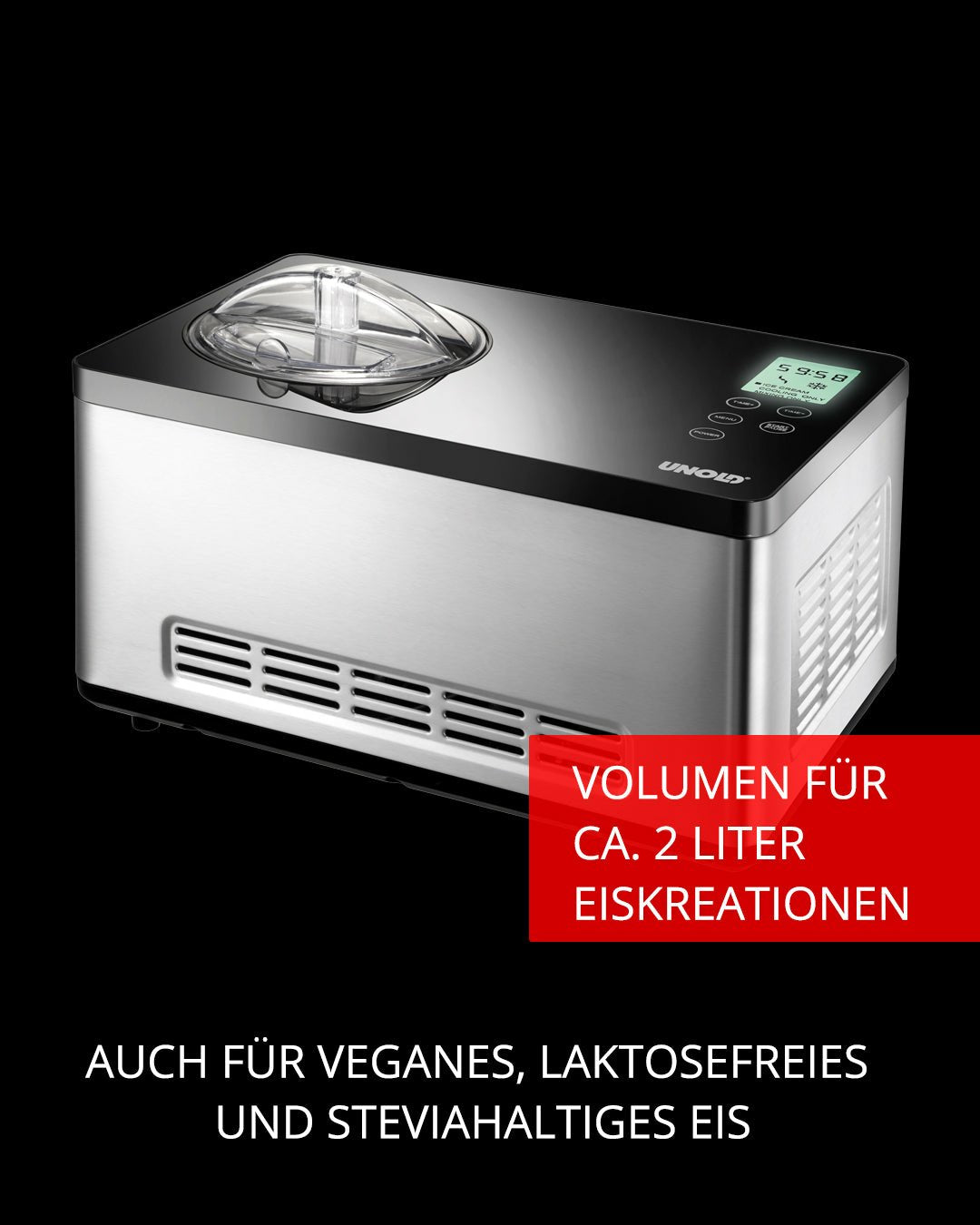 EAN 4011689488450 - Unold 48845 máquina para helados Compresor de helados 2 L 180 W Negro, Acero inoxidable imagen 2