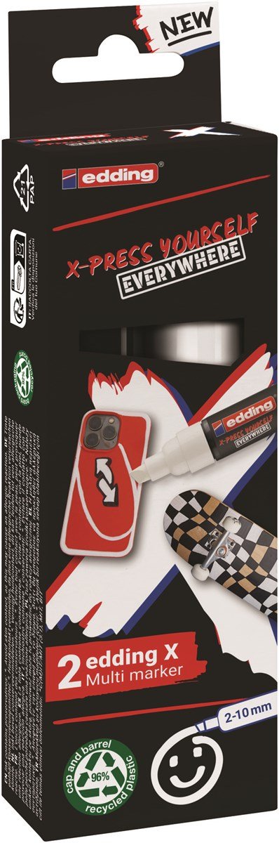 Edding X 6900 Pack De 2 Rotuladores Multisuperficie Permanentes De Tinta Opaca - Punta Biselada Con Trazo 2-10mm -